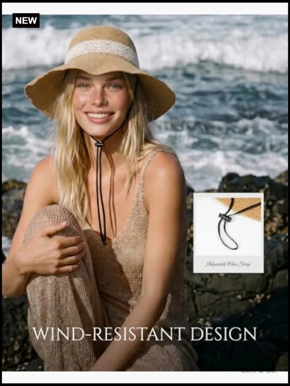 Packable Straw Bucket Hat with Wide Brim and Chin Strap for Women